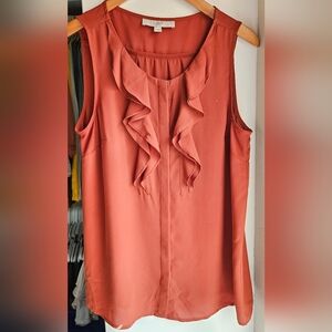 LOFT Sleeveless Ruffle Blouse - Terracotta